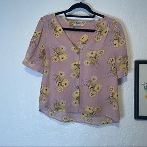 🌻Madewell Plaza Pink Yellow Dutch Dandelion Print Button Down Top